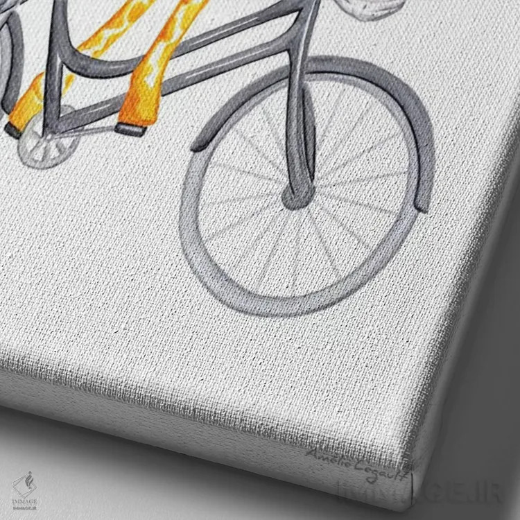 تابلو دکوراتیو زرافه روی دوچرخه اثر آملی لگو - نمای نزدیک بافت بوم