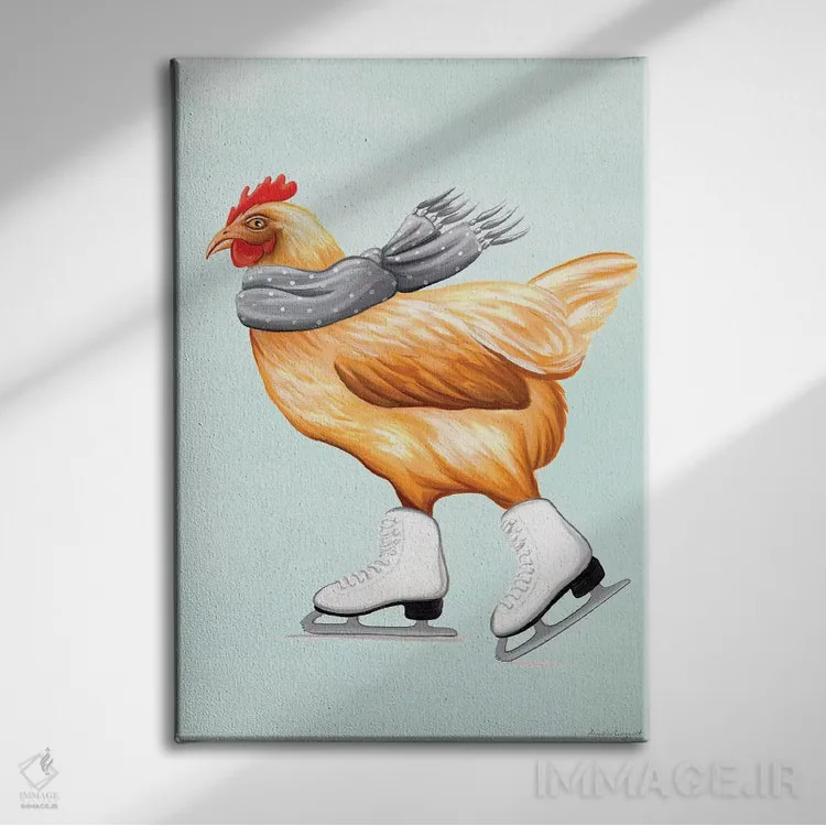 تابلو دکوراتیو مرغ با اسکیت روی یخ اثر آملی لگو - نمای روبهرو روی دیوار
