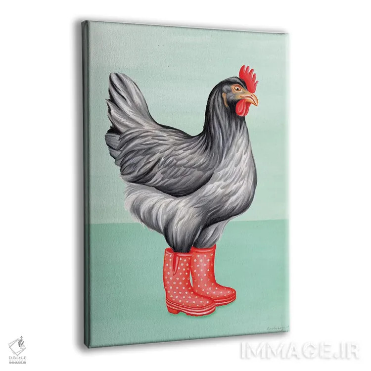 تابلو دکوراتیو مرغ با چکمه بارانی اثر آملی لگو - نمای پرسپکتیو محصول