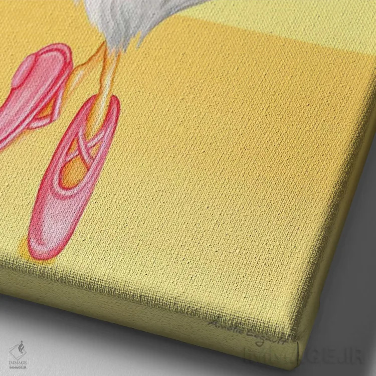 تابلو دکوراتیو مرغ رقصنده باله اثر آملی لگو - نمای نزدیک بافت بوم