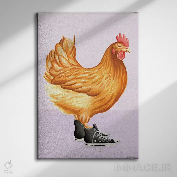 تابلو دکوراتیو مرغ با کفش کانورس اثر آملی لگو - نمای روبهرو روی دیوار
