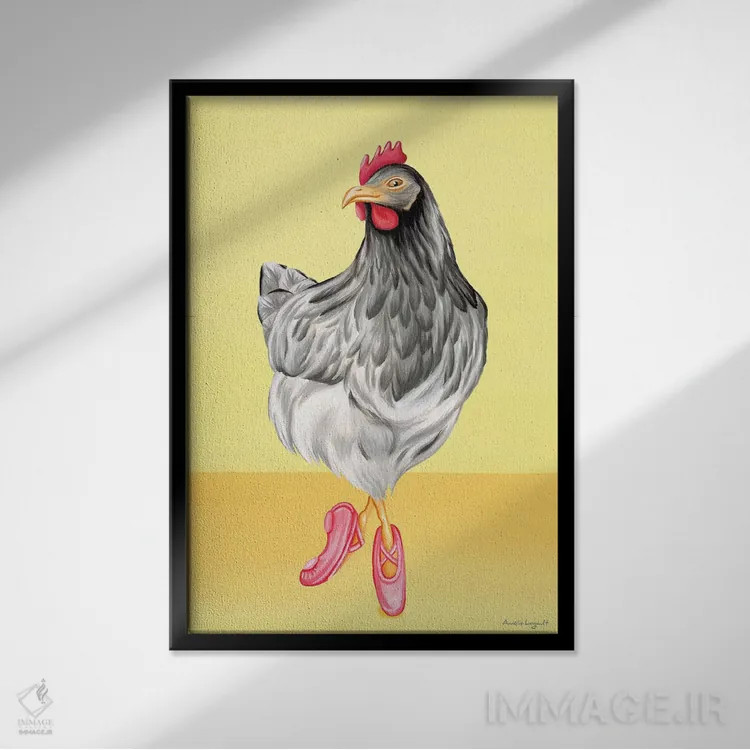 تابلو دکوراتیو مرغ رقصنده باله اثر آملی لگو - نمای قابدار مشکی