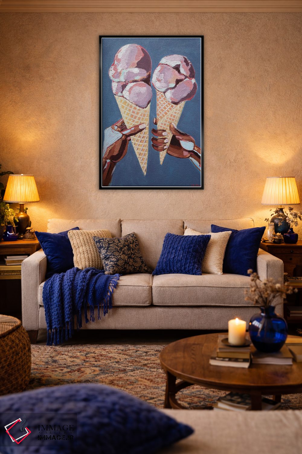 تابلو دکوراتیو عشق و بستنی با قیف وافل اثر لورل گرینفیلد - D5B