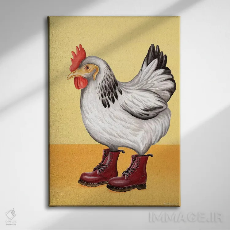 تابلو دکوراتیو مرغ با کفش داک مارتنز اثر آملی لگو - نمای روبهرو روی دیوار