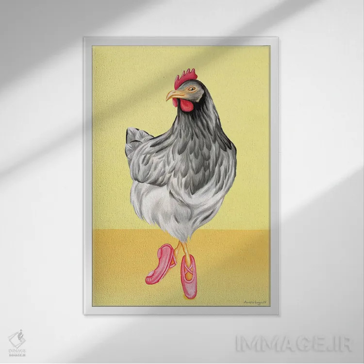 تابلو دکوراتیو مرغ رقصنده باله اثر آملی لگو - نمای قابدار سفید