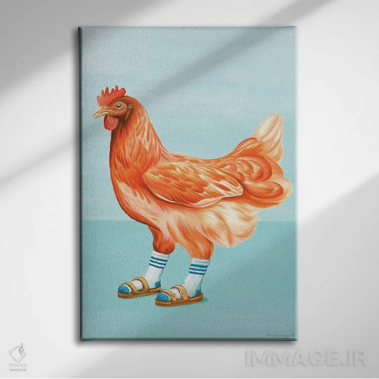 تابلو دکوراتیو مرغ با صندل اثر آملی لگو - نمای روبهرو روی دیوار