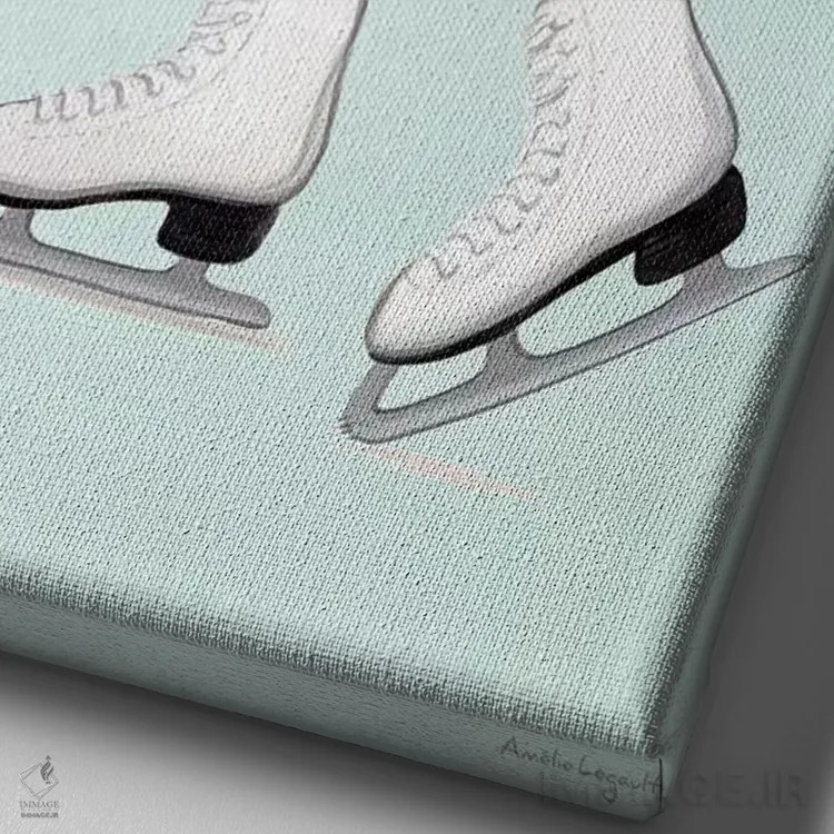 تابلو دکوراتیو مرغ با اسکیت روی یخ اثر آملی لگو - نمای نزدیک بافت بوم