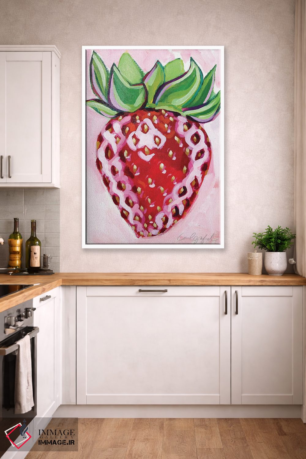 تابلو دکوراتیو توت فرنگی روی زمینه صورتی اثر لورل گرینفیلد - D2W