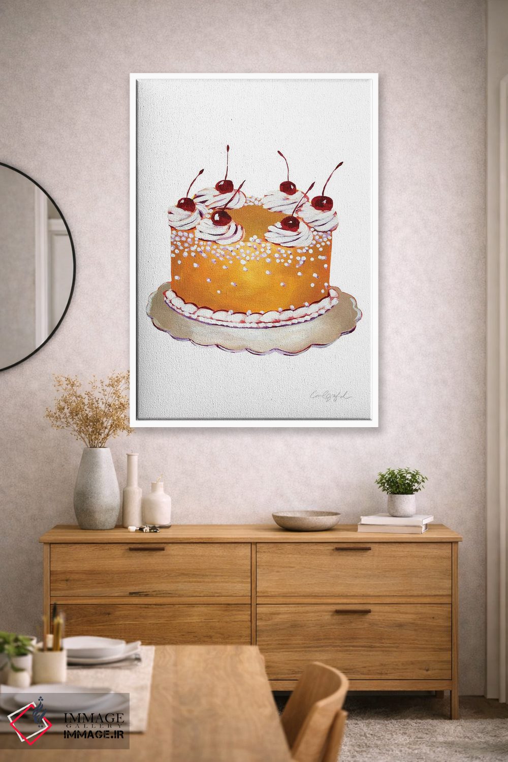 تابلو دکوراتیو کیک طلایی با گیلاس اثر لورل گرینفیلد - D1W