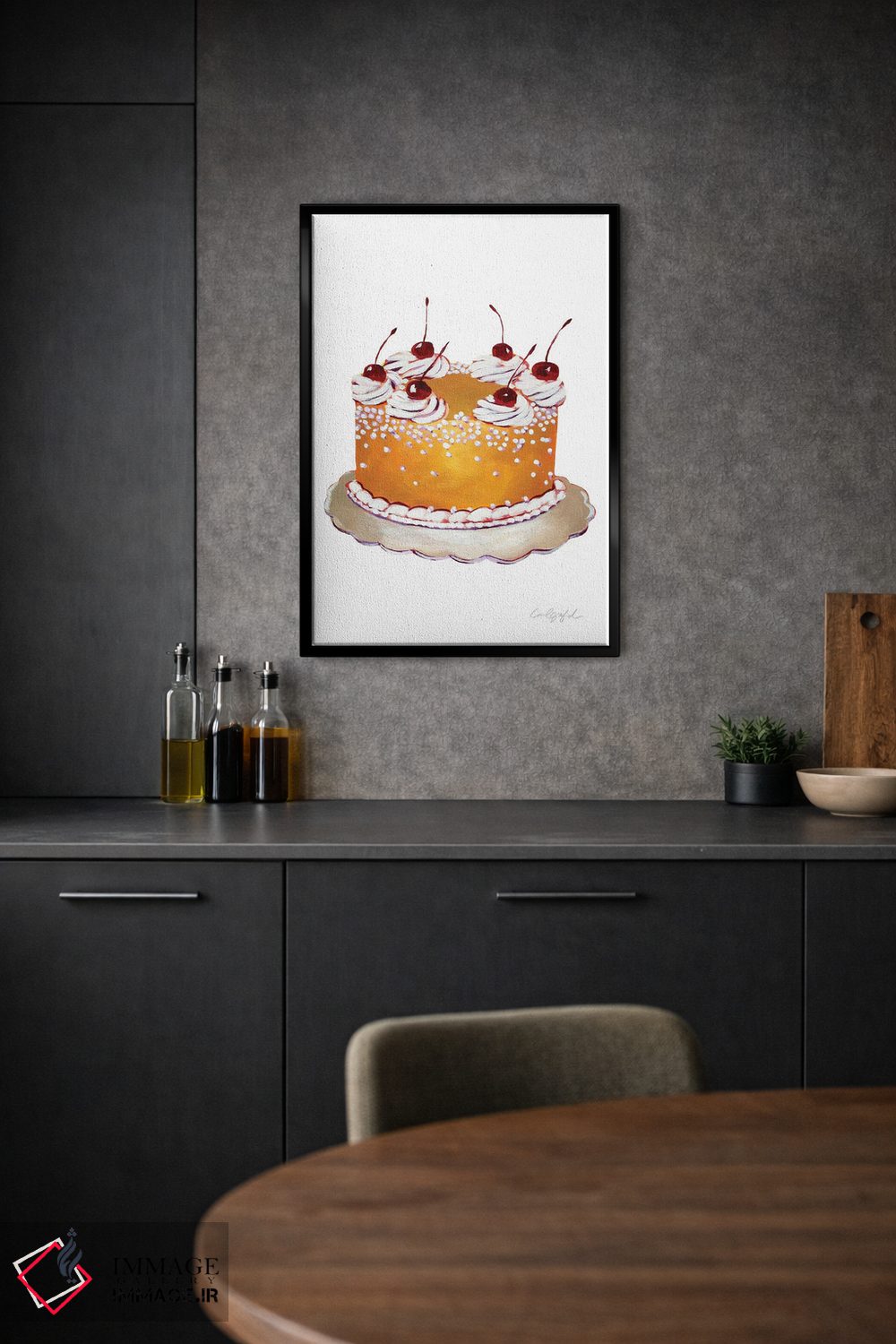 تابلو دکوراتیو کیک طلایی با گیلاس اثر لورل گرینفیلد - D2B