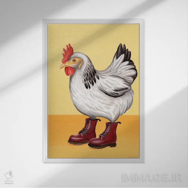تابلو دکوراتیو مرغ با کفش داک مارتنز اثر آملی لگو - نمای قابدار سفید