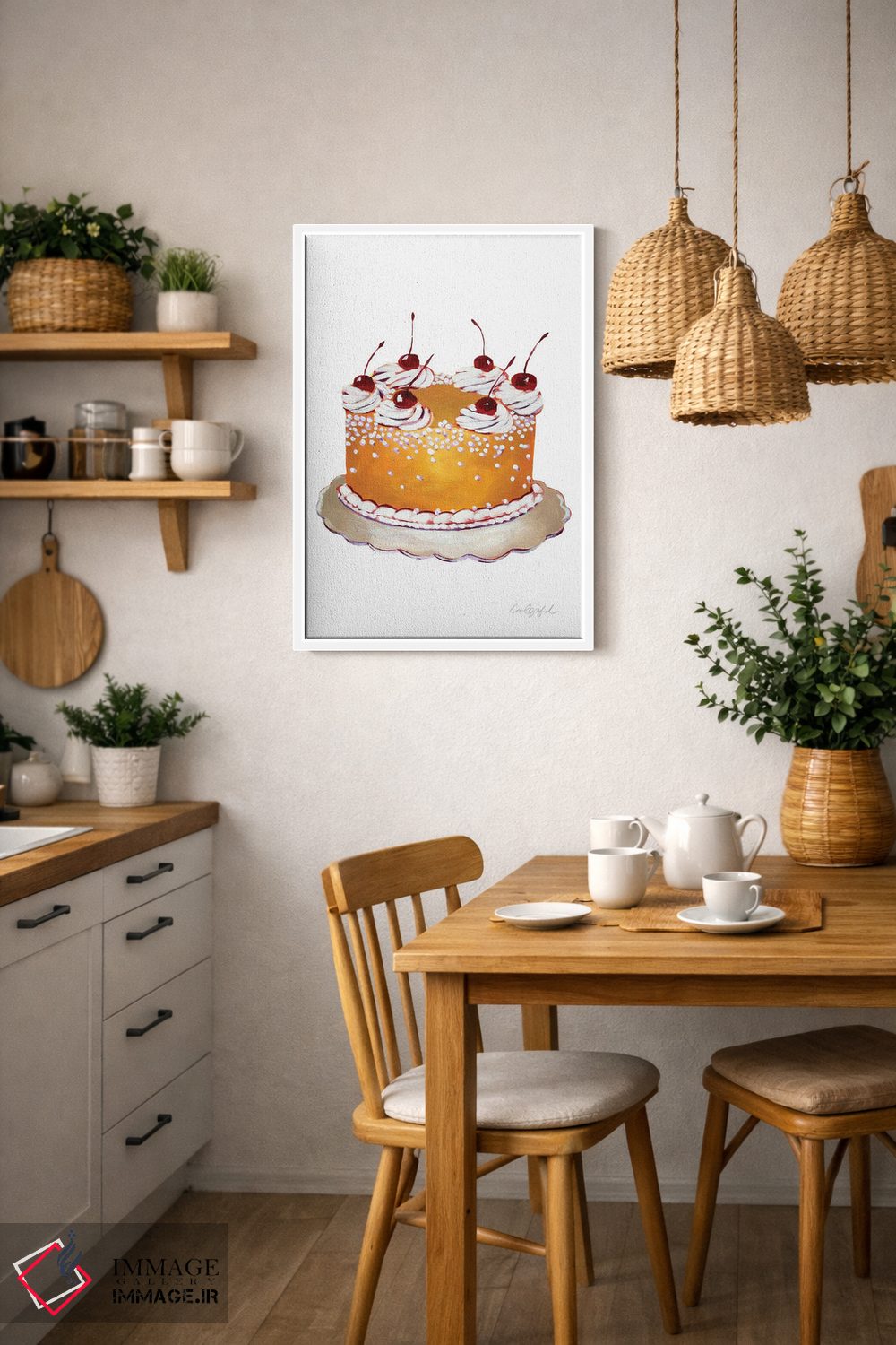 تابلو دکوراتیو کیک طلایی با گیلاس اثر لورل گرینفیلد - D3W