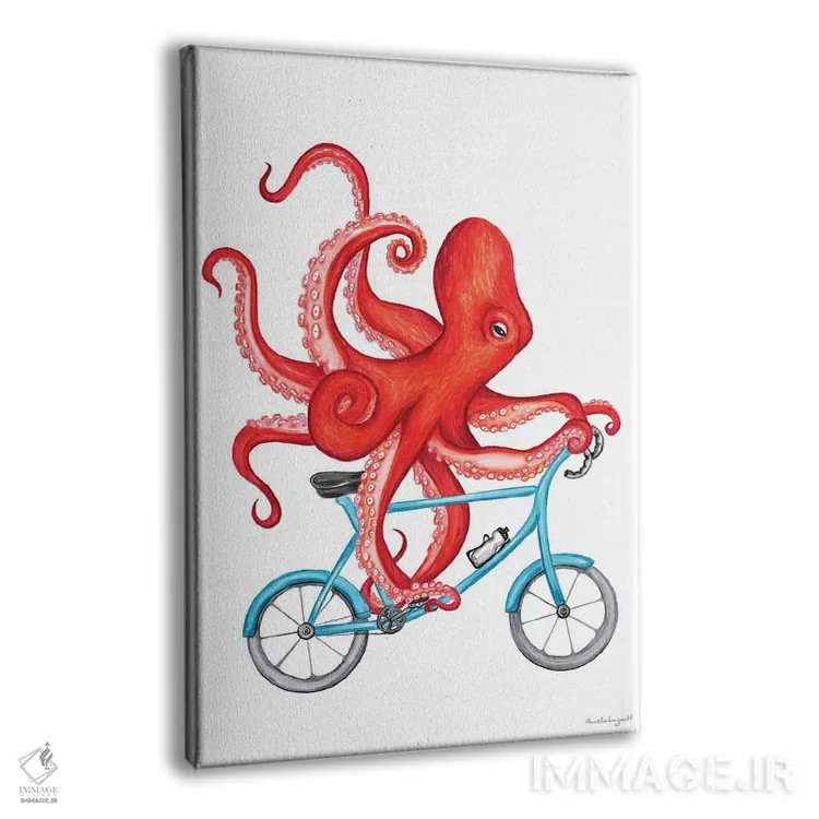 تابلو دکوراتیو هشت پا روی دوچرخه اثر آملی لگو - نمای پرسپکتیو محصول