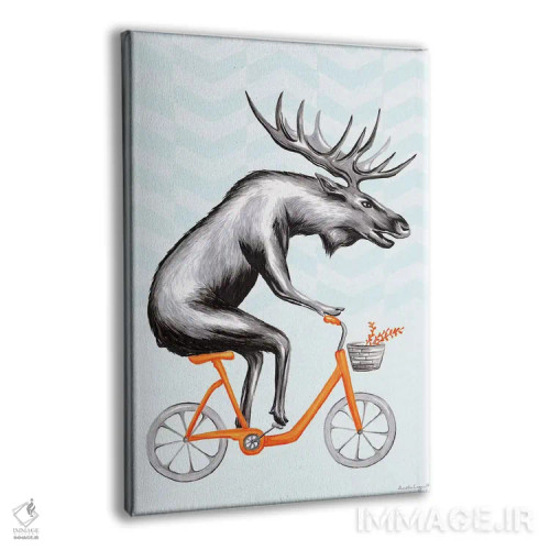 تابلو دکوراتیو گوزن شمالی روی دوچرخه اثر آملی لگو - نمای پرسپکتیو محصول