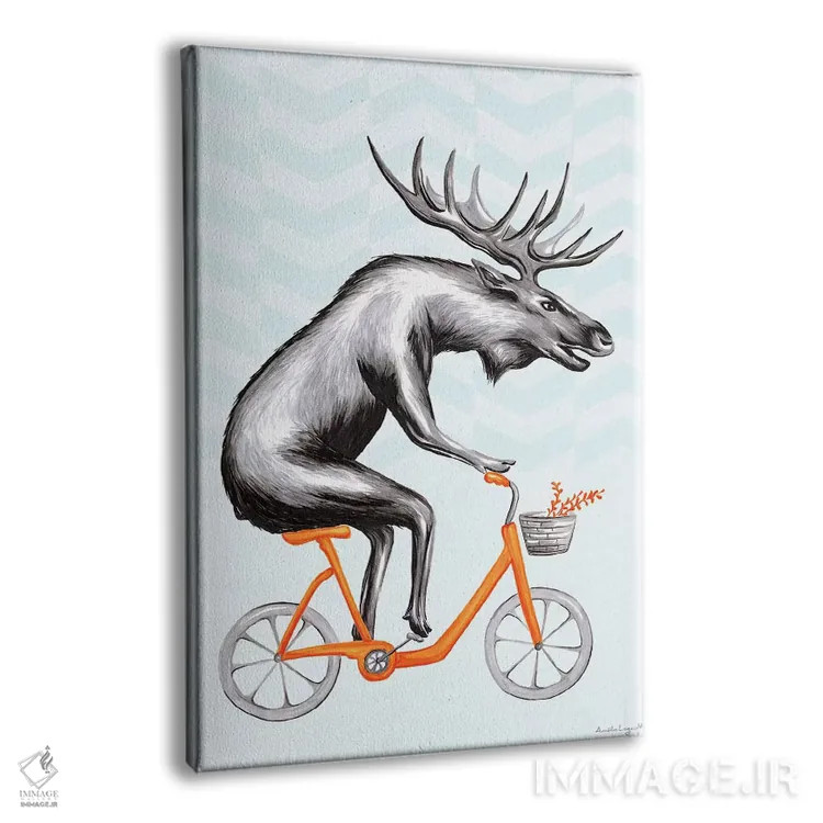 تابلو دکوراتیو گوزن شمالی روی دوچرخه اثر آملی لگو - نمای پرسپکتیو محصول