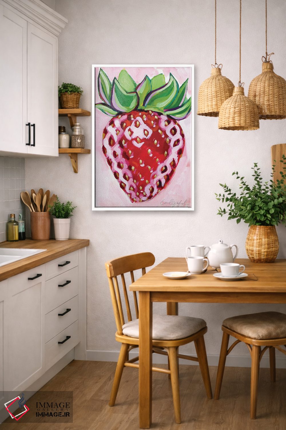 تابلو دکوراتیو توت فرنگی روی زمینه صورتی اثر لورل گرینفیلد - D5W