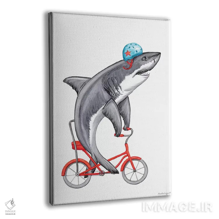 تابلو دکوراتیو کوسه روی دوچرخه اثر آملی لگو - نمای پرسپکتیو محصول