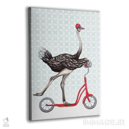 تابلو دکوراتیو شترمرغ روی دوچرخه اثر آملی لگو - نمای پرسپکتیو محصول