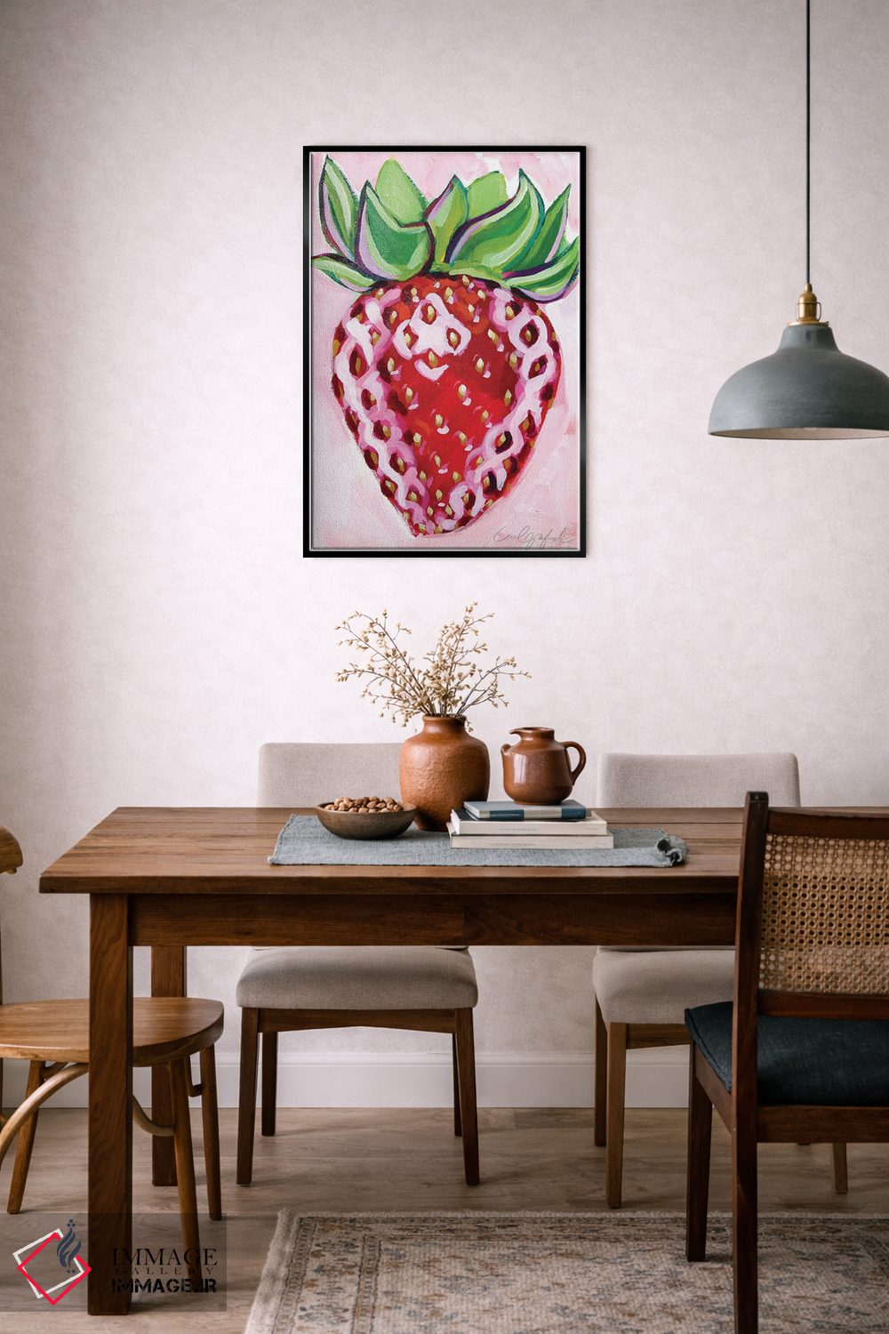 تابلو دکوراتیو توت فرنگی روی زمینه صورتی اثر لورل گرینفیلد - D6B