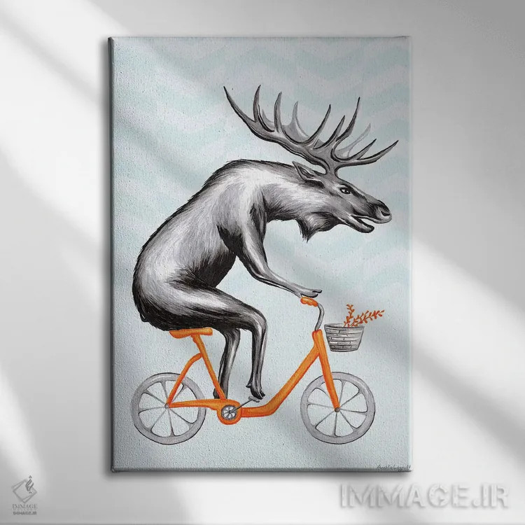 تابلو دکوراتیو گوزن شمالی روی دوچرخه اثر آملی لگو - نمای روبهرو روی دیوار