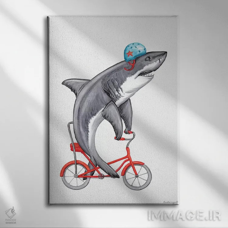 تابلو دکوراتیو کوسه روی دوچرخه اثر آملی لگو - نمای روبهرو روی دیوار