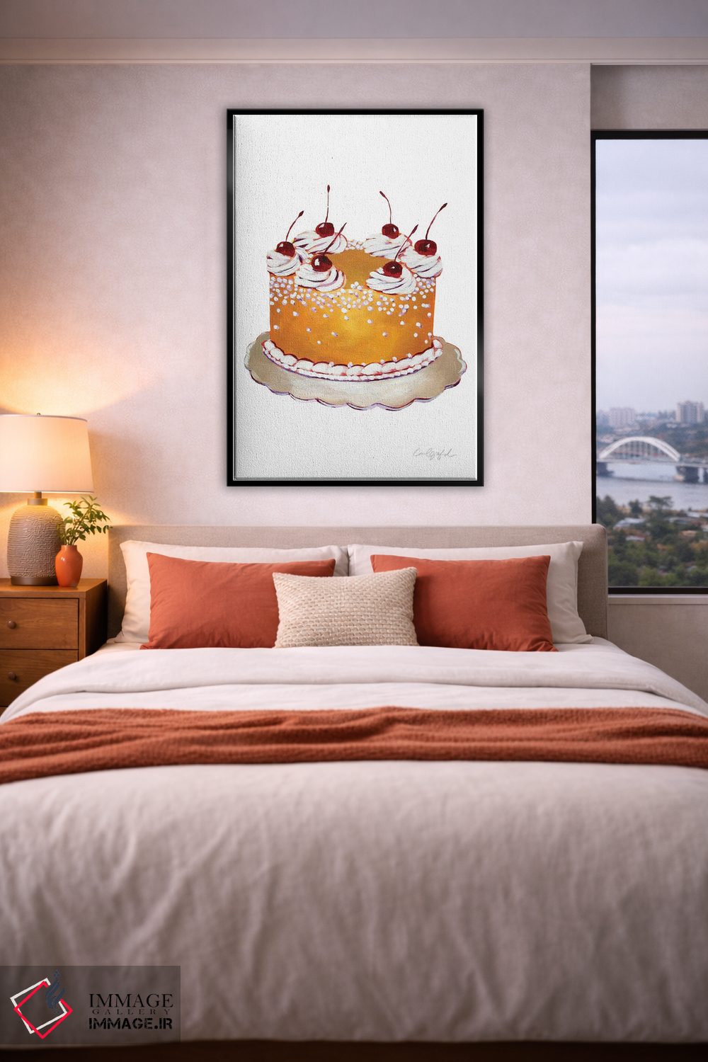 تابلو دکوراتیو کیک طلایی با گیلاس اثر لورل گرینفیلد - D5B