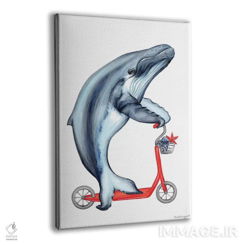 تابلو دکوراتیو نهنگ دوچرخه سوار اثر آملی لگو - نمای پرسپکتیو محصول