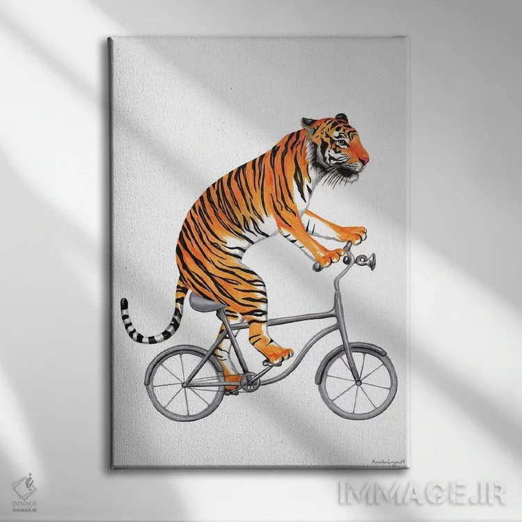 تابلو دکوراتیو ببر روی دوچرخه اثر آملی لگو - نمای روبهرو روی دیوار
