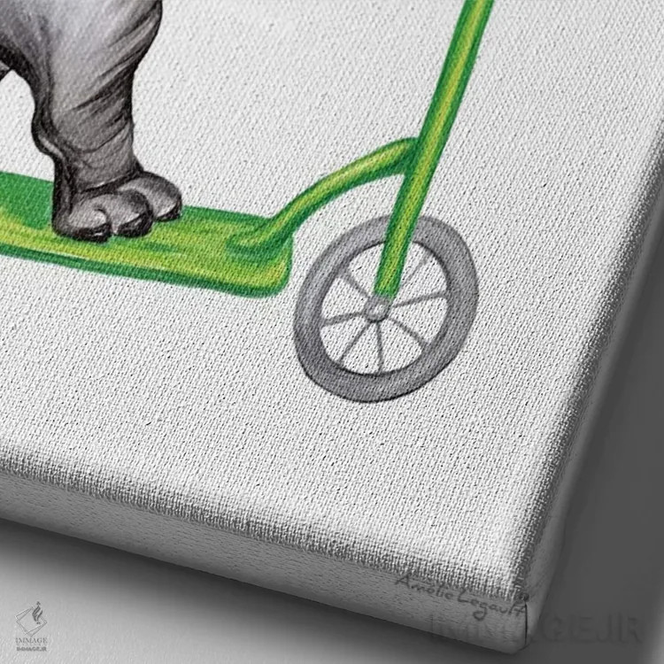 تابلو دکوراتیو اسب آبی روی دوچرخه اثر آملی لگو - نمای نزدیک بافت بوم