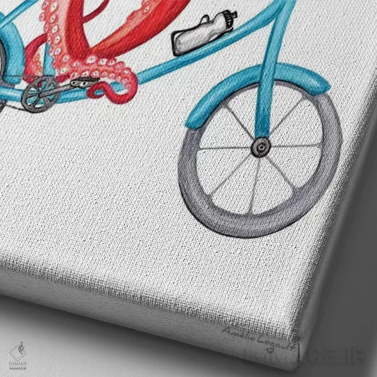 تابلو دکوراتیو هشت پا روی دوچرخه اثر آملی لگو - نمای نزدیک بافت بوم