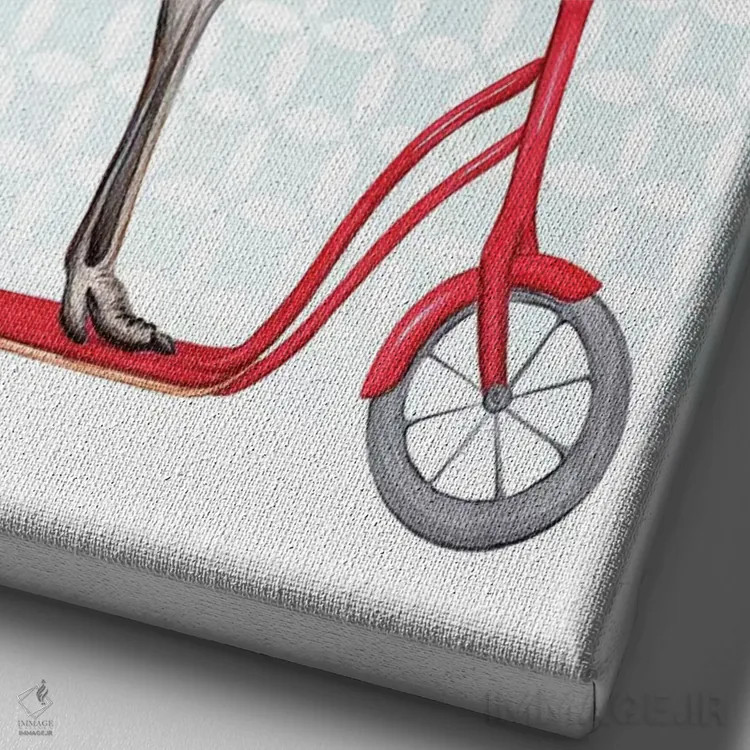 تابلو دکوراتیو شترمرغ روی دوچرخه اثر آملی لگو - نمای نزدیک بافت بوم