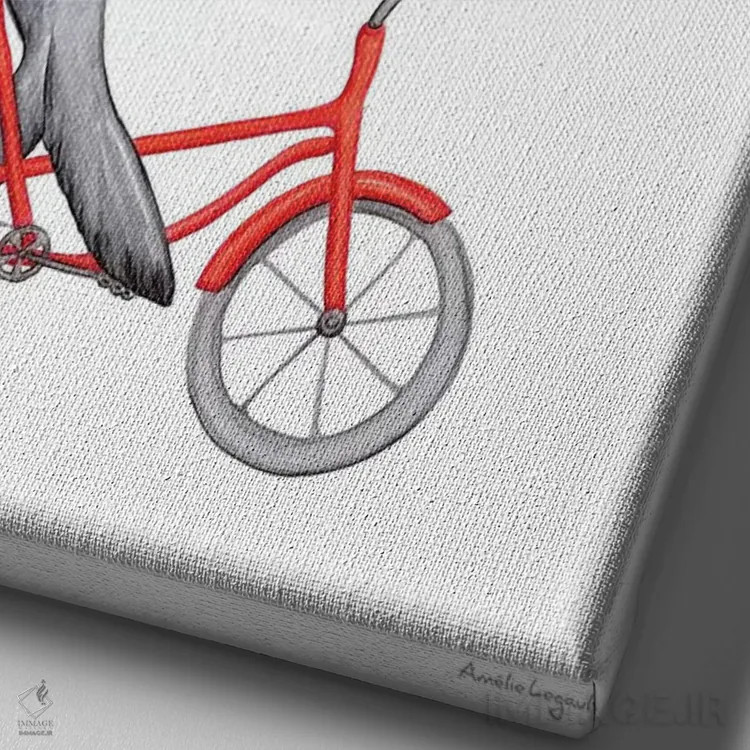 تابلو دکوراتیو کوسه روی دوچرخه اثر آملی لگو - نمای نزدیک بافت بوم