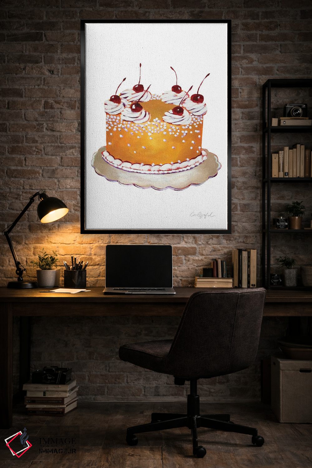 تابلو دکوراتیو کیک طلایی با گیلاس اثر لورل گرینفیلد - D6B