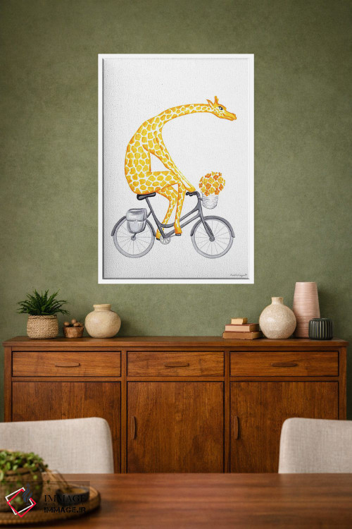 تابلو دکوراتیو زرافه روی دوچرخه اثر آملی لگو - D1W