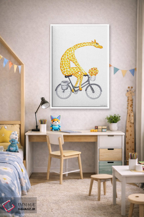 تابلو دکوراتیو زرافه روی دوچرخه اثر آملی لگو - D2W