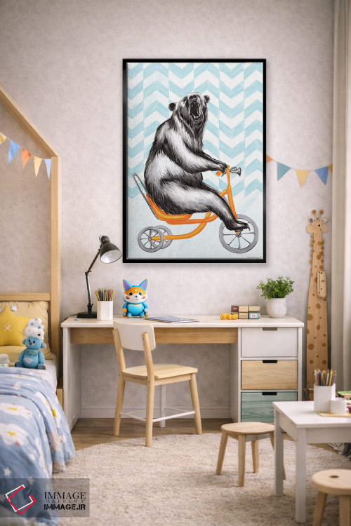 تابلو دکوراتیو خرس روی دوچرخه اثر آملی لگو - D3B