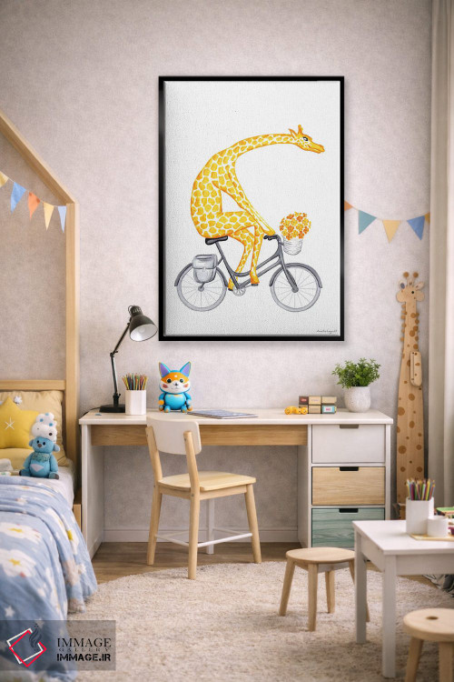 تابلو دکوراتیو زرافه روی دوچرخه اثر آملی لگو - D3B