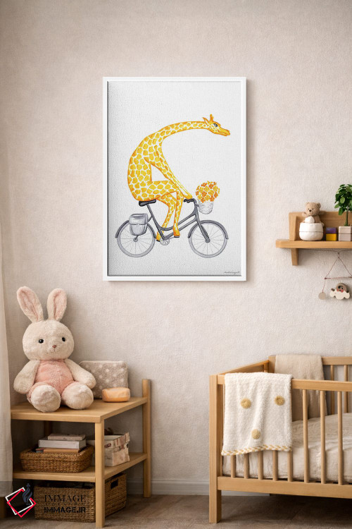 تابلو دکوراتیو زرافه روی دوچرخه اثر آملی لگو - D4W