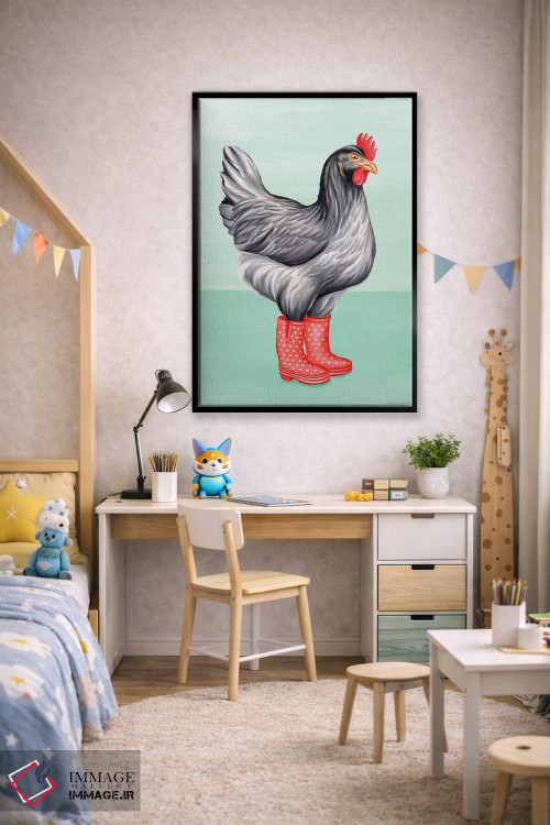 تابلو دکوراتیو مرغ با چکمه بارانی اثر آملی لگو - D2B