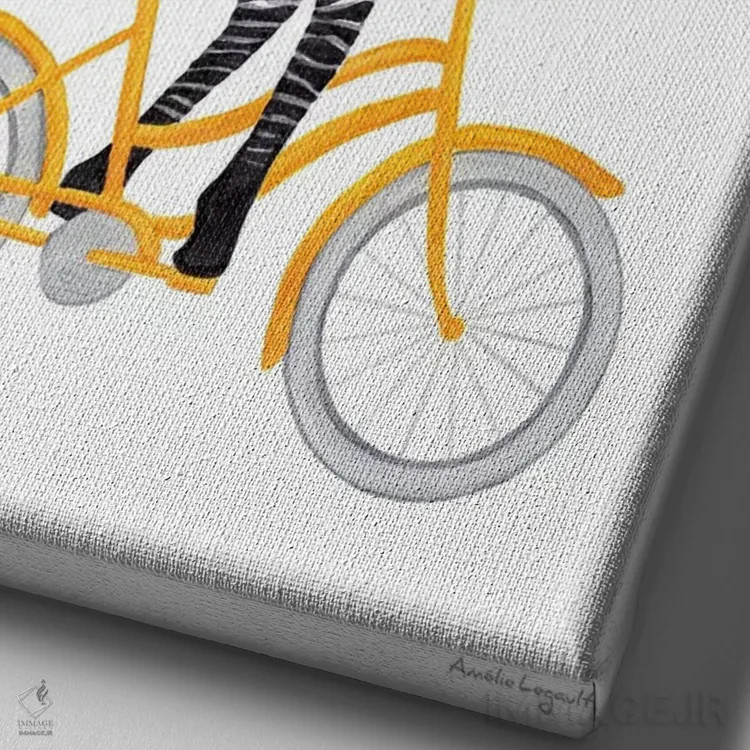 تابلو دکوراتیو گورخر دوچرخه سوار اثر آملی لگو - نمای نزدیک بافت بوم