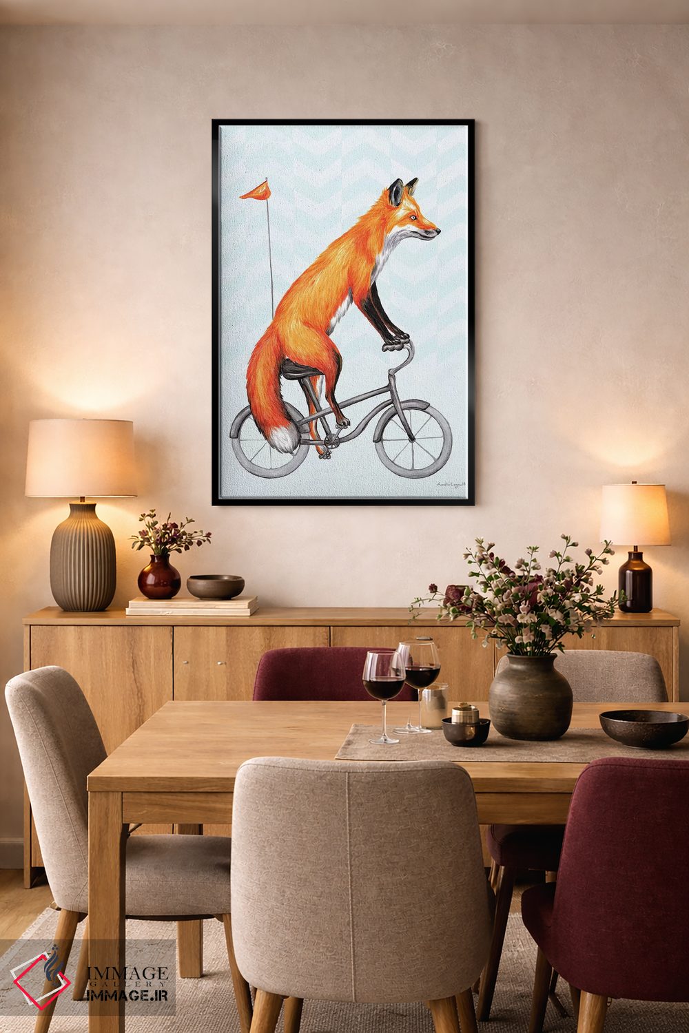 تابلو دکوراتیو روباه روی دوچرخه اثر آملی لگو - D6B