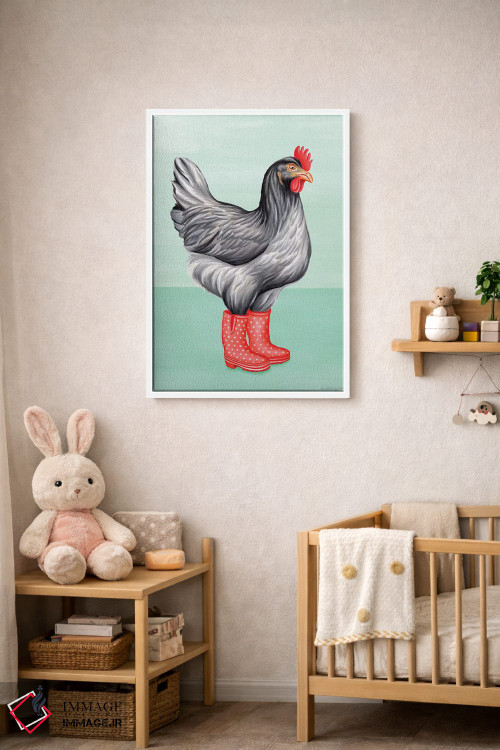 تابلو دکوراتیو مرغ با چکمه بارانی اثر آملی لگو - D4W