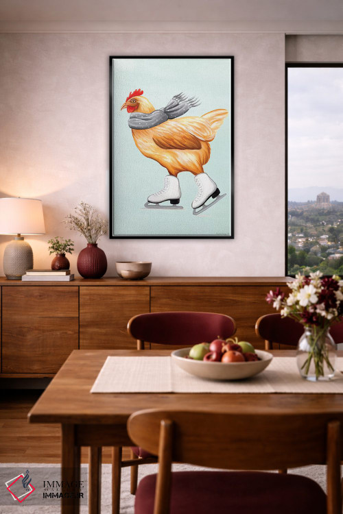 تابلو دکوراتیو مرغ با اسکیت روی یخ اثر آملی لگو - D6B