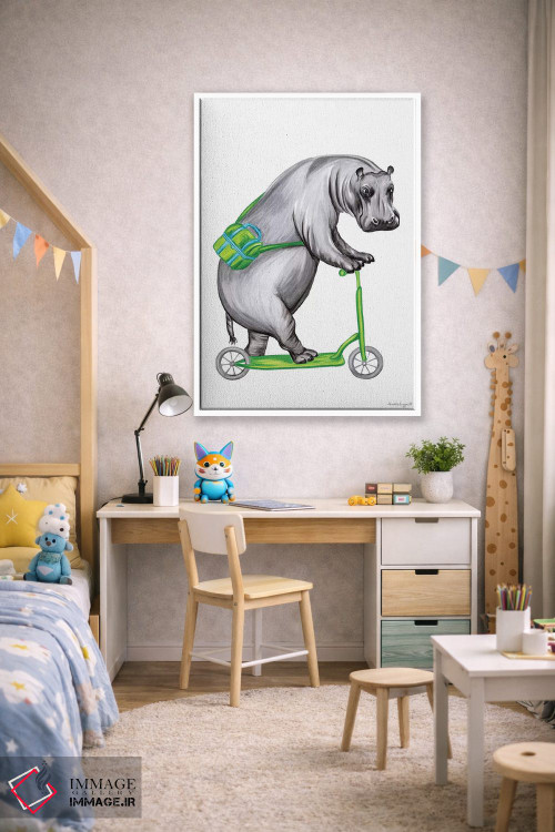 تابلو دکوراتیو اسب آبی روی دوچرخه اثر آملی لگو - D1W