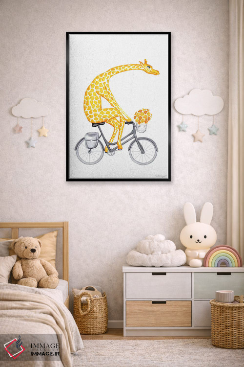 تابلو دکوراتیو زرافه روی دوچرخه اثر آملی لگو - D6B