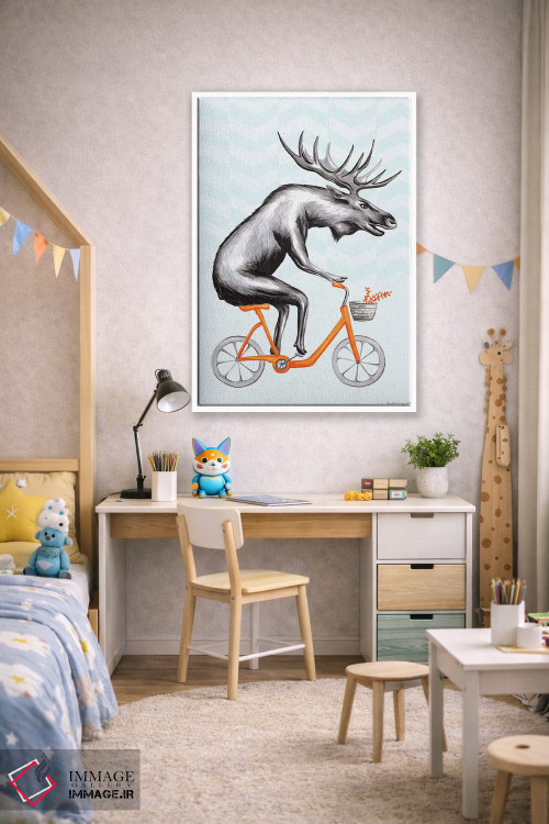 تابلو دکوراتیو گوزن شمالی روی دوچرخه اثر آملی لگو - D1W