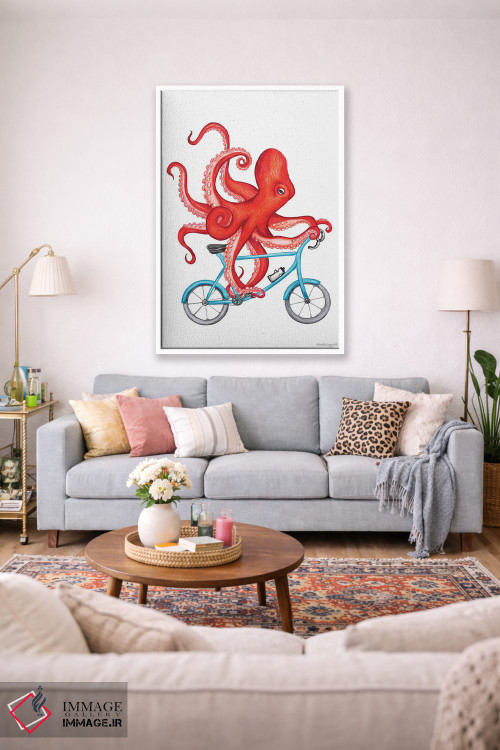 تابلو دکوراتیو هشت پا روی دوچرخه اثر آملی لگو - D1W