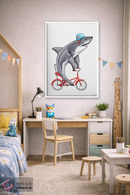 تابلو دکوراتیو کوسه روی دوچرخه اثر آملی لگو - D1W