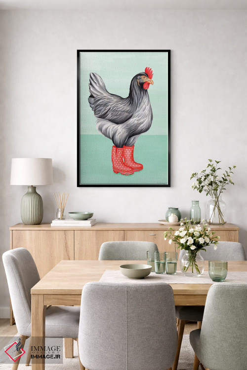 تابلو دکوراتیو مرغ با چکمه بارانی اثر آملی لگو - D6B