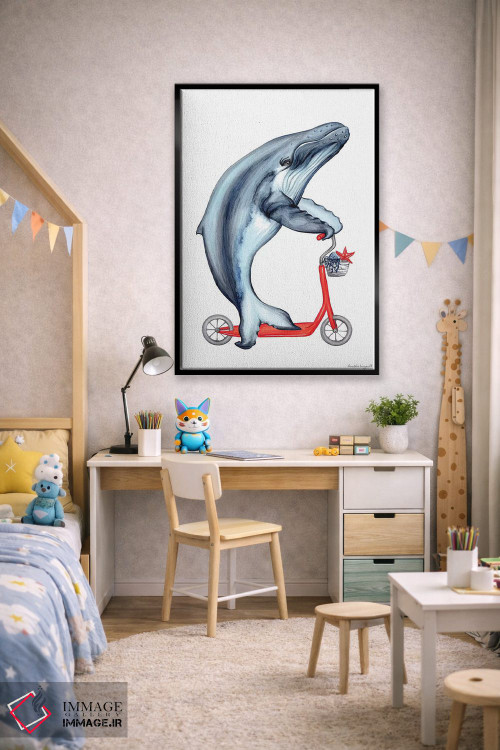 تابلو دکوراتیو نهنگ دوچرخه سوار اثر آملی لگو - D1B